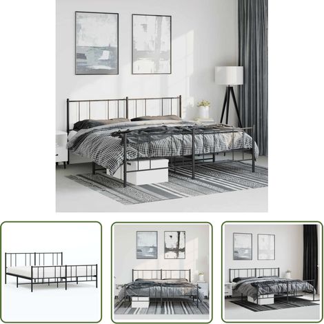 The Living Store Bettgestell mit Kopf- und Fußteil Metall Schwarz 183x213 cm - Metallbett - Doppelbett - Boxspringbetten - Bettgestell Schwarz - Schlafzimmermöbel (1/5)