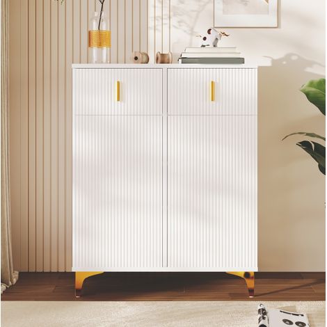 Mobile portascarpe a 2 ante con 2 cassetti, ripiani regolabili, bianco, 83 x 35 x 101 cm DESVIAE (1/5)