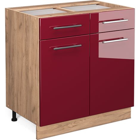 Mobiletto base per cucina Fame-Line, Bordeaux lucido, 80 cm senza piano di lavoro, Vicco