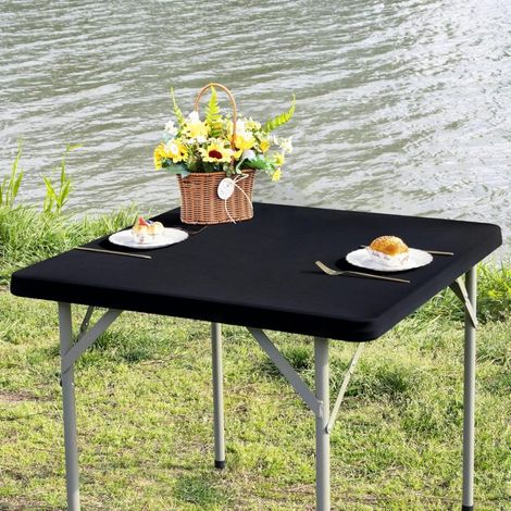 Mantel cuadrado ajustable, mantel elástico, protector para mesa de comedor, cocina, fiestas en casa, negro, 86 x 86 cm