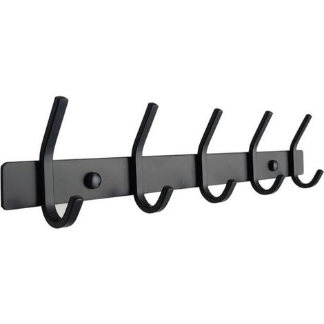 Wandgarderobe, Garderobe mit 5 Haken, Kleiderhaken aus schwarzem Edelstahl, Handtuchhaken fürs Badezimmer (1/3)