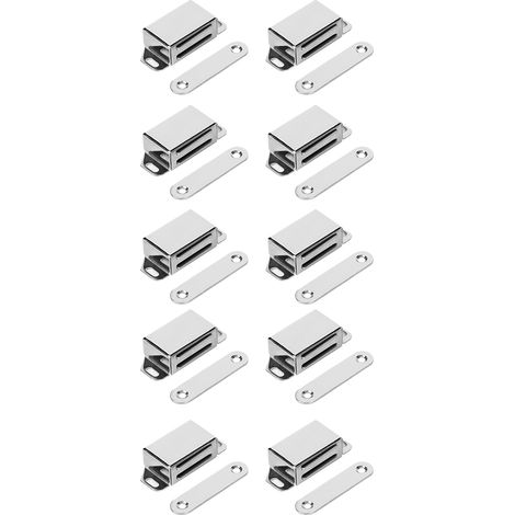 Lot de 10 loquets de porte magnétiques robustes en acier inoxydable pour meubles, placards et armoires. (1/5)