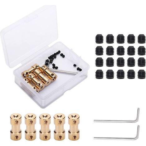 5Pcs Brass Shaft Coupler Shaft Coupler Shaft Coupler Adapter with Screws and Allen Key for Aircraft Boat Engine 2mm to 2mm/3mm to 4mm/3mm to 5mm/4mm to 5mm/4mm to 5mm/0.197 5mm to 5mm L20XD9 (1/5)