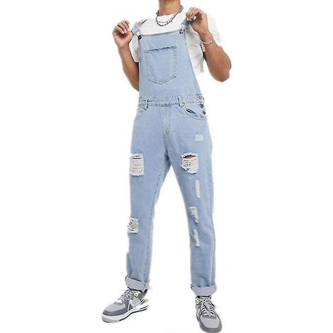 Salopette en jean déchiré pour homme - XL - Bleu clair (1/3)