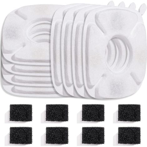 Lot de 8 filtres de rechange et 8 éponges de préfiltration de rechange pour distributeur d'eau pour animaux Veken - Idéal pour un usage quotidien, conception ergonomique... (1/5)