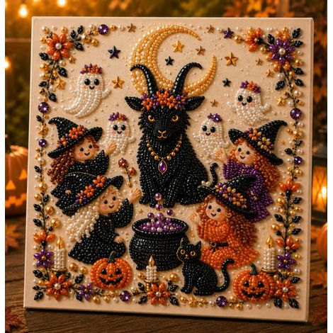 New Halloween Pearl and Diamond Ghost Painting Home Hanging Window Decoration DIY Artwork Ornament - Style I - 2020cm Framed