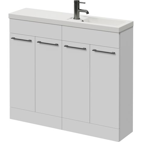 Napoli 250 Gloss White 1000mm 4 Door Vanity Unit with Square Silvo Basin - 1000mm - Gunmetal Grey 160mm Handle