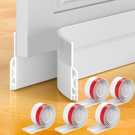 Bas de Porte Anti-Courant d'air & étanchéité Porte - Bas Boudin de Porte Isolant (Rapide à Installer),idéal pour Porte d'entrée l'isolation Joint Contre Le Froid, Le Bruit (Blanc, 1Mx5PACK) (1/5)