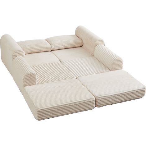 Canapé convertible en velours côtelé, coloris beige (1/5)