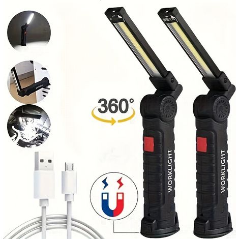 Lampe de travail LED COB rechargeable, lampe torche d'inspection portable magnétique, lampe de travail étanche IP44, adaptée à la réparation automobile, aux ateliers et aux applications d'urgence. (1/5)