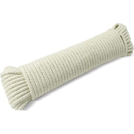 Corde à linge extérieure en coton tressé souple, 4 mm (30 m), blanche, idéale pour le jardin, les loisirs créatifs et les travaux manuels 4 mm (1/4)