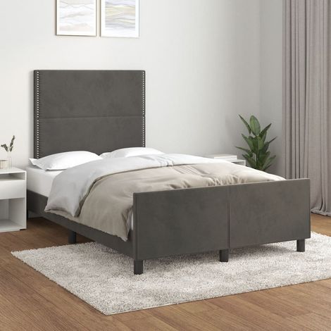 Cadre De Lit Moderne: Double - avec tête de lit - Lit Double adulte - Gris foncé 120x200 cm Velours Chic-881957 (1/5)