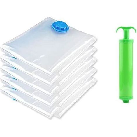 rangements 8PCS Sacs de Rangement sous Vide Housses de Rangement Sous Vide Voyages Réutilisables --Sacs Compression pour Matelas,Vêtements,Couettes,Literie,Oreillers - Transparent- 60X40cm (1/4)