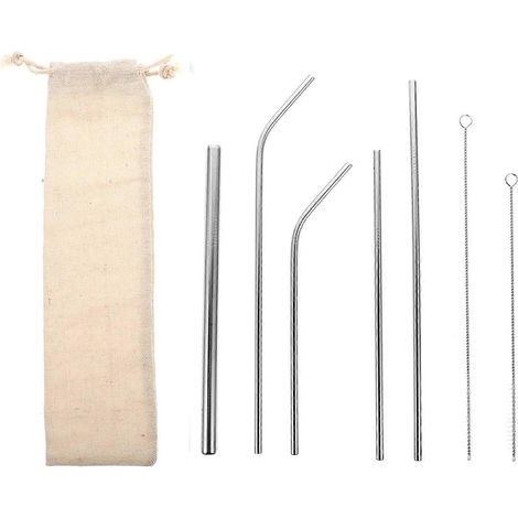 Lot de 1 paille à café/jus en acier inoxydable résistant, avec sac et goupillon.-27X0.8cm-Silver
