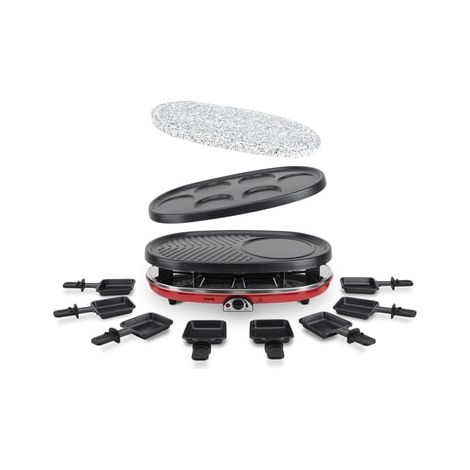 Appareil à raclette 1500W – 4 en 1 pour 8 personnes – 3 plaques interchangeables – Température réglable – Idéal pour grillades et crêpes – Hkoenig