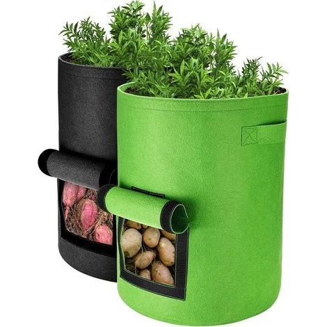 Sacs de Culture pour Pommes de Terre, 2PCS 40L/10 Gallons Sac de Legumes, Tissu Non-tissé Sac de Plantation avec Fenêtre, Sac de Legumes de Jardin (1/5)