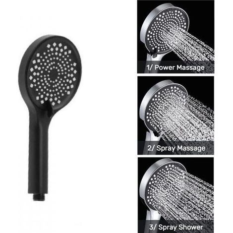 Soffione doccia doccetta 3 getti ricambio universale 1/2" - NERO Art. 87132