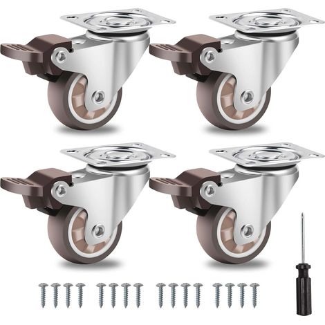 38mm Roulettes Pivotantes avec 4 Frein, Jusqu'à 135KG Roulette Charge Lourde Rouler en Douceur, Caoutchouc Roulettes pour Tous Les Sols, Meuble, Étagères, Coffres à Jouets,lot de 4 (1/5)
