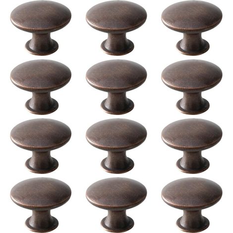 Poignées de porte de tiroir rondes rétro, adaptées aux tiroirs, armoires et placards (12 pièces, bronze rouge)