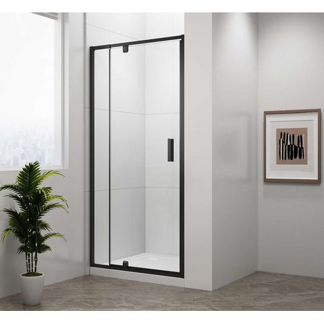 Polysan Easy Black - Puerta de ducha pivotante 76-90 x 190 cm, cristal transparente/negro mate EL1615B (1/5)