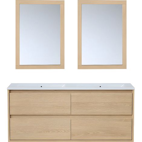 Meuble de salle de bain suspendu avec vasque à encastrer et miroirs - Placage chêne - 120 cm - MILIPAM (1/5)