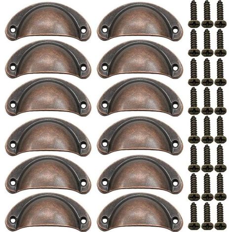 12 × Poignée de Coquille Vintage pour Tiroir Armoire Meuble Cuisine, Alliage Fer-nickel Demi Lune Bouton de Meuble Bouton de Porte de Placard 8,1 cm x 3,5 cm Bronze Rouge