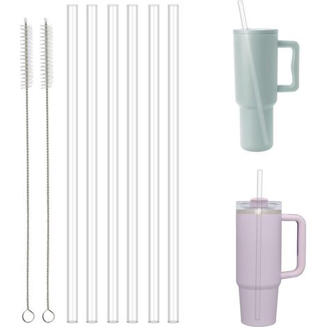 Lot 6 pailles réutilisables pour gobelet 40oz Stanley – Transparentes, 2 goupillons inclus (1/5)
