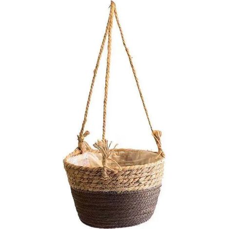 (Couleur café) Jardinière suspendue de jardin en macramé, panier de rangement pour plantes en corde de jute tressée, support pour pot de fleurs d'intérieur et d'extérieur, décoration intérieure et ext (1/4)