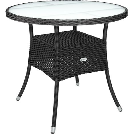 CASARIA® Table de jardin en polyrotin 80cm résistant aux intempéries Rond Extérieur Petit Terrasse Balcon Table d'appoint Noir XL (1/5)
