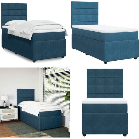 vidaXL Sommier à lattes de lit et matelas Bleu foncé 80x200 cm Velours