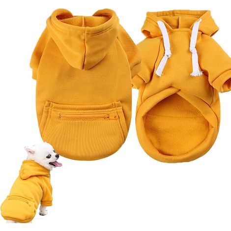 Sweat à capuche jaune uni pour chien avec poche, taille M, pour chiens de petite et moyenne taille. (1/5)