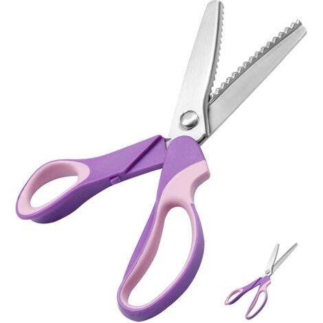 Ciseaux cranteurs 23,5 cm Ciseaux de couture professionnels en acier inoxydable pour travaux manuels, pour cuir, coton, papier, tissu (Mauve) (1/5)