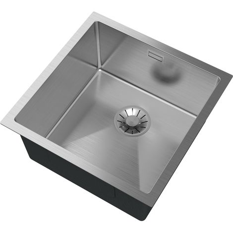 Évier de Cuisine en Acier Inoxydable 1 Bac Carré 44x44 cm Montage Encastré ou Sous-plan Chromé avec Siphon Manual Inox (1/5)