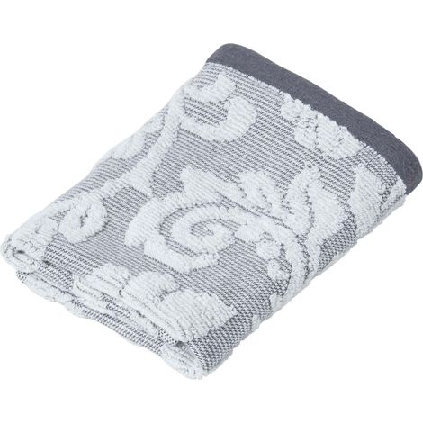 HOMESCAPES Damask Turkish Cotton 600 GSM Face Cloth, Silver