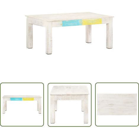The Living Store Couchtisch Weiß 110x60x45 cm Massivholz Mango - Holz Couchtisch - Mangoholz Couchtisch - Weiße Couchtisch - Wohnzimmerstil - Wohnzimmerdeko (1/5)