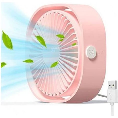 Ventilateur USB - Mini Ventilateur Bureau - 3 Vitesses - 20 dB - Pivotant 360° - Rose - 1 Pièce