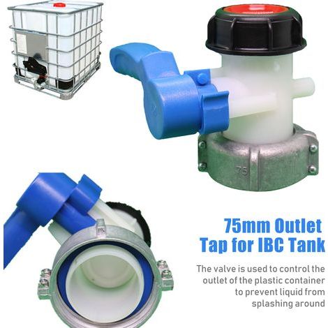 Zoternen Robinet de sortie 75 mm pour réservoir IBC, adaptateur de vidange, robinet d'arrêt, raccord pour eau de pluie, huile, carburant, eau (1/5)