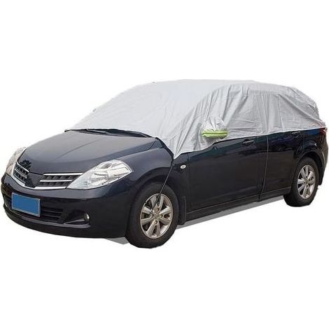 Housse de voiture demi-imperméable pour citadines et SUV compacts, housse de voiture hiver pare-brise vitres latérales, bâche de protection pour voiture demi-garage intérieur extérieur (1/5)