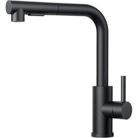 Robinet de cuisine noir, robinet de cuisine extractible avec douchette, robinet d'évier de cuisine, mitigeur en acier inoxydable en forme de L, deux fonctions de pulvérisation, pivota (1/5)