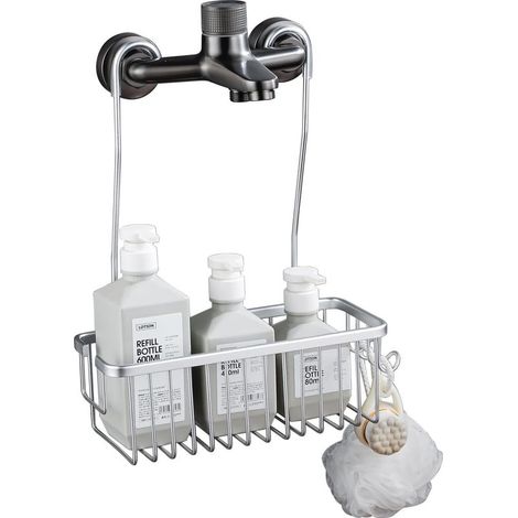 Serviteur de Douche a Suspendre en Aluminium Étagère de Douche, Panier de Douche sans Perçage, Etagère de Douche à accrocher au Mitigeur de Douche, argenté (1/5)