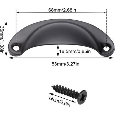 Paquet de 12 poignées en fer en forme de coquillage pour porte de placard de cuisine, poignées de tiroir (poignées de tasse noires) (1/3)