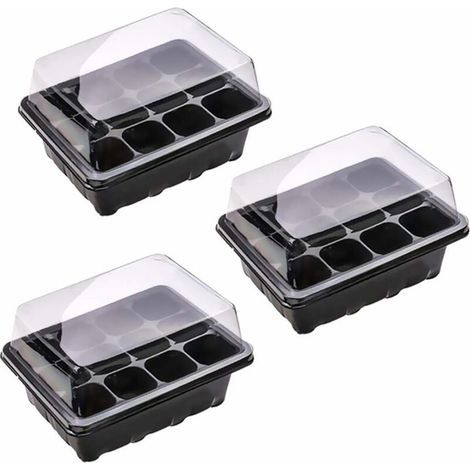 Lot de 3 Bac à semis, Plateau de démarrage de semis Plateaux de pépinière de cellules, Mini Serre pour semis avec 12 Cellules, Plateau de Germination des Plantes avec Couvercle (1/5)