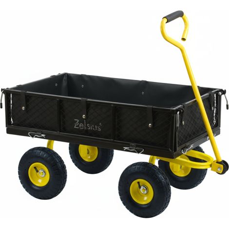 Zelsius Bollerwagen, 350 kg Tragkraft, 75 Liter, Schwarz/Gelb, Handwagen Luftbereift, Transportwagen