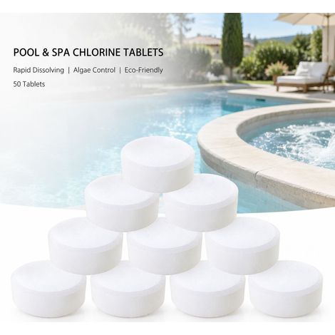 Tablettes de chlore 50pcs pour piscine et spa dissolution rapide traitement efficace anti-algues format compact 1.5x0.5cm (1/5)