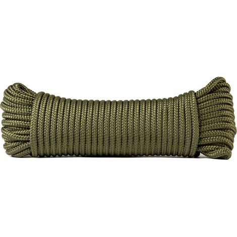 SNURO Corde Polyester Tressée (6mm, 20m, vert militaire) - Polyester tressé - Solide, résistant aux intempéries et polyvalent - Charge de rupture 602kg