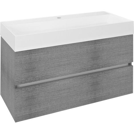 Meuble sous-vasque ODETTA 95x50x43,5cm, chêne argenté (1/4)