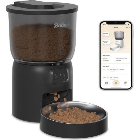 BALIMOPET Futterautomat Katze, 3L Katzenfutter automat, 2.4G WiFi App Steuerung mit Katzen Futterspender, 1 bis10 Mahlzeiten pro Tag, Geeignet für Hunde und Katzen, Schwarz