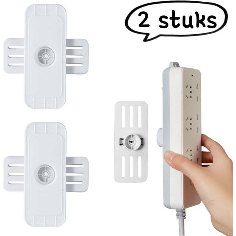 Support de multiprise 2 pièces - Crochet pivotant rond pour multiprise sans marquage mural - Rangement mural pour câbles d'alimentation - Blanc (1/5)
