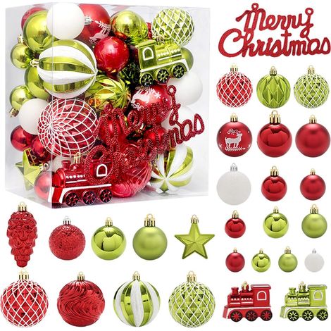 Ces 65 boules de Noël décoratives rouges et vertes sont réutilisables et durables, ce qui les rend idéales pour les décorations d'Halloween et de Noël (1/5)