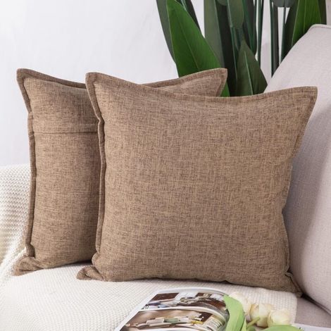Lot de 2 Housses de Coussin Doux Lin Décoratif Coussin Couvre Style De Luxe pour canapé Chambre Marron Clair 40x40 cm (1/5)
